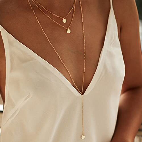 Fashion Layered Long Necklace Coin Pendant Necklace Chain Charm Necklace Jewelry for Women Over 15 years old