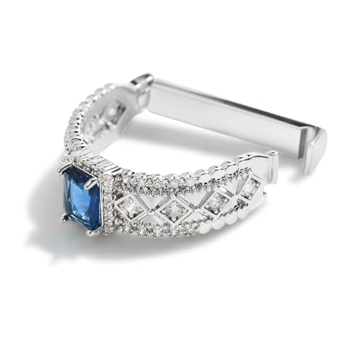 Sparkling Crystal Men's Neck Tie Ring Tie Clasp Necktie Clips Holder Tie Accessories with Box for Wedding Jewelry Gift - style: Silver Clips with Blue Square CZ