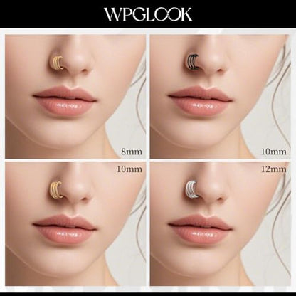 2 PCS Cartilage Earring Double Triple Hoop Nose Ring Titanium Conch Piercing Jewelry - color: Black 1, size: 16g 12mm