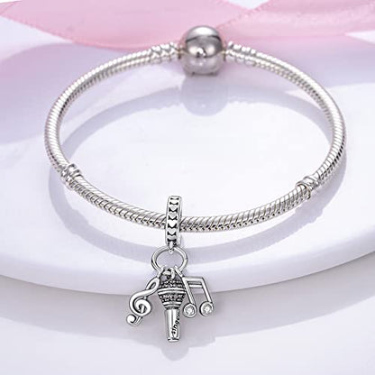 Pandach 925 Sterling Silver Charms for Bracelet&Necklace Dangle Pendant Bead with 5A Cubic Zirconia Stones,Jewelry Beads Gifts for Women - style: A-Music 3-Piece Charms