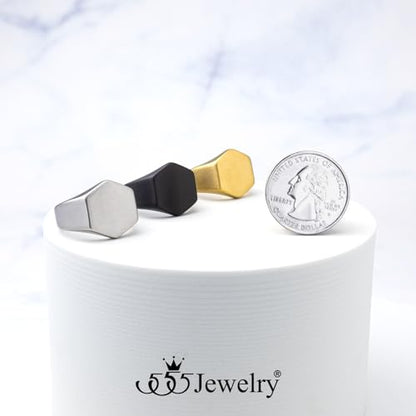 555Jewelry Stainless Steel Solid Plain High Polish Round Signet Ring for Men - color: Hexagon Black