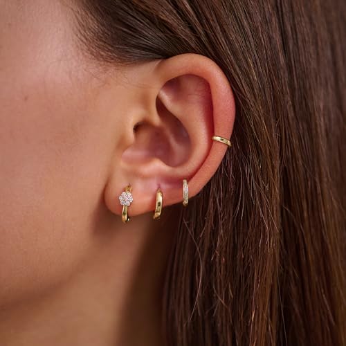 4Pairs Statement Gold Hoop Earrings for Women Trendy,Surgical Steel Gold Plated Hoop Hypoallergenic Earrings Set,Titanium Hoops Earring Stacks,CZ Cartilage Huggie Hoops Earring Gifts for Girlfriend - color: 4 Pairs hoop earrings -C
