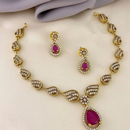 Antique Gold Plated Temple Jewellery Necklace Set with Earrings for Women, Traditional Indian Bridal Necklace Set, South Indian Choker Haram Style Jewellery Set, Ethnic Wedding Party Wear Necklace Set for Women - color: AD-Neck-126