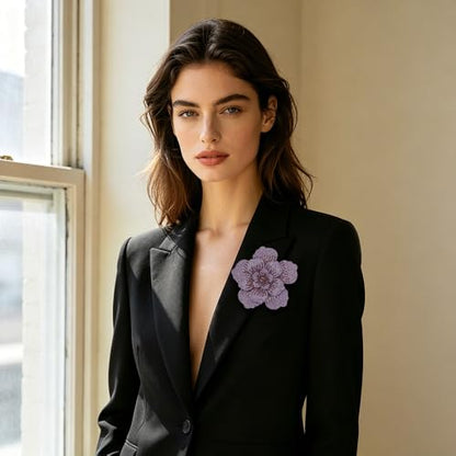 Rhinestone Flower Brooch Pin for Women Men Elegant Sparkly Crystal Camellia Floral Lapel Pins Shawl Dress Suit Clothes Accessories Wedding Party Fashion Jewelry 105mm - color: Light Purple