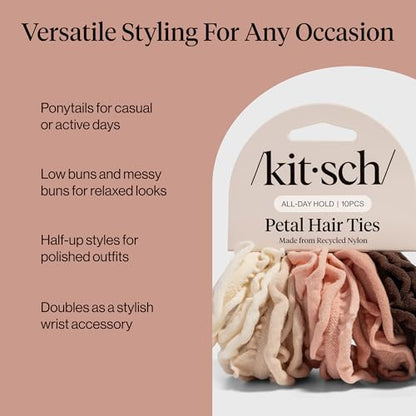 Kitsch Petal Hair Ties No Damage - Blush, 10pcs | Strong, Stretchy & Snag-Free Hair Bands – Soft Fabric Ponytail Holders, Stylish Elastics for Everyday Hairstyles - color: Blush Petal (Pack of 10)