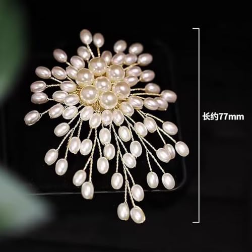 Dainty Large White Oval Pearl Flower Blooming Brooch Pin for Women, Statement Pearls Floral Brooches Pins Party Wedding Jewelry Gift Dress Accessories