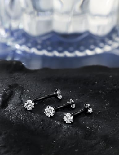 18G 16G 14G Eyebrow Ring Piercing Jewelry Surgical Steel Internal Thread Vertical Labret Lip Ring Rook Daith Earrings Belly Button Ring Piercing Jewelry for Women Men Silver Black Gold - color: Black, size: 14 Gauge