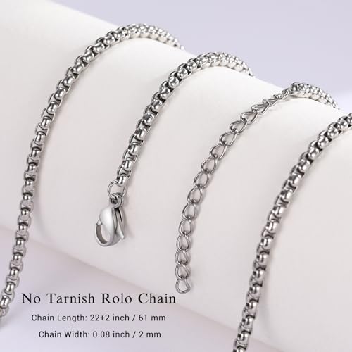 Eusense Stainless Steel Chain Necklace for Men Women Rolo/Wheat/Snake/Box Chain, 2-3MM, 20-24 Inches with Delicate Gift Box - color: Silver, size: 22+2 Inches Length, style: Rolo Chain-2MM Width