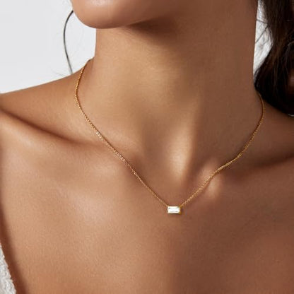 Luxval Diamond Pendant Gold Necklace for Women，Dainty 18k Gold Plated Choker Necklaces Simple Gold Jewelry Gifts for Women - color: Gold-Sideway Birthstone