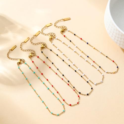 18K Gold Plated Boho Beaded Anklets for Women Dainty Gold Layered Round Ball Ankle Bracelet Pearl Cross Anklet Bracelet Waterproof Gold Jewelry - color: White Beads-Gold