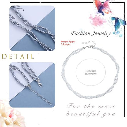 Layered Beaded Choker Necklace Handmade Glass Seed Beads Necklace Layering Twisted Bead Chain Clavicle Necklace Double Layers Round Beads Strand Necklace Jewelry for Women - style: 2 rows