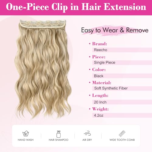 REECHO Clip in Hair Extensions, 20” One Piece Hair Extension Clip in Wefts Long Thick Beach Wavy Natural Soft Synthetic Hairpieces for Women, Dark Ash Blonde - color: Dark Ash Blonde - Wavy, size: 20 Inch (Pack of 1)
