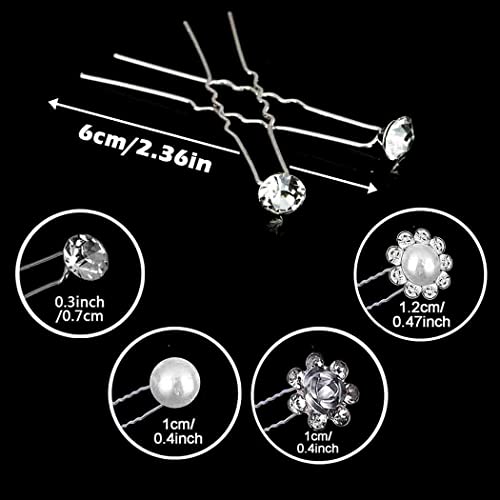 40Pcs Bridal Wedding Hair Pins, BetterJonny Crystal Pearl Flower Hair Barrettes U-Shape Hair Clips for Wedding Prom Bride Bridesmaid Women Girls