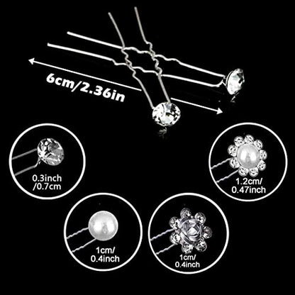 40Pcs Bridal Wedding Hair Pins, BetterJonny Crystal Pearl Flower Hair Barrettes U-Shape Hair Clips for Wedding Prom Bride Bridesmaid Women Girls
