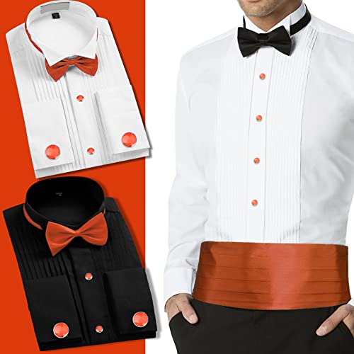 AMITER Men’s Cufflinks and Tuxedo Studs Set, Suitable for Black Suit White Shirts on Wedding, Anniversary, Birthday - color: Orange+silver color