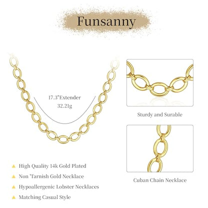 Gold Necklace for Women Chunky 14K Gold Plated Chain Necklace | Chunky Gold Necklace,Simple Paperclip Chain, Statement Choker Necklace,Non Tarnish,Trendy Jewelry,Gifts for Women - style: 10mm-paperclip chain-gd-3