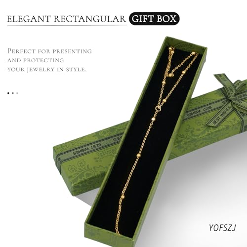 14K Gold Plated Y Necklace for Women – Dainty Lariat Long Pendant Chain, Layered Drop Necklace for V Neck Dress, Simple Sexy Cleavage Jewelry Gifts for Women - color: Gold - Double Layer - Bead