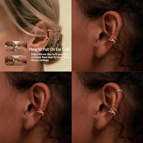 Ear Cuff Earrings for Women Non Piercing,Dainty 14K Gold Plated Chain Cartilage Earrings Set Gold Statement Cuff Earring Stack Fashion Cartilage Earrings for Women Trendy Gold Jewelry - color: ear cuff1-Gold