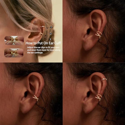 Ear Cuff Earrings for Women Non Piercing,Dainty 14K Gold Plated Chain Cartilage Earrings Set Gold Statement Cuff Earring Stack Fashion Cartilage Earrings for Women Trendy Gold Jewelry - color: ear cuff1-Gold