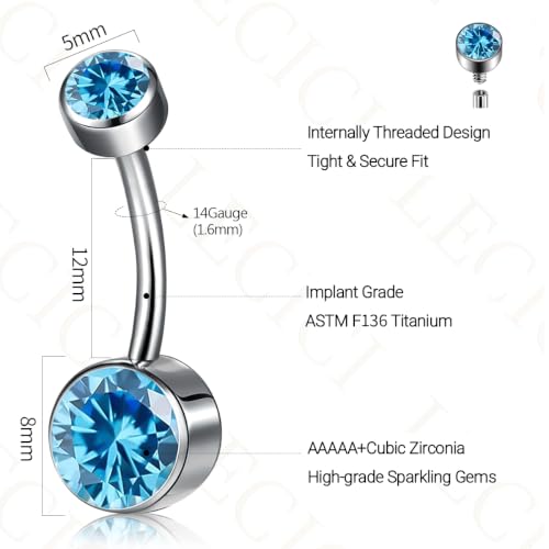 Titanium Floating Belly Button Rings 14G, ASTM F136 Implant-Grade Curved Barbell, Internal Thread with 6mm Teardrop Gems, Sparkle Navel Piercing Jewelry, 10mm/12mm Length - color: Silver-Blue, size: 1/2"(12mm)