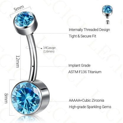 Titanium Floating Belly Button Rings 14G, ASTM F136 Implant-Grade Curved Barbell, Internal Thread with 6mm Teardrop Gems, Sparkle Navel Piercing Jewelry, 10mm/12mm Length - color: Silver-Blue, size: 1/2"(12mm)
