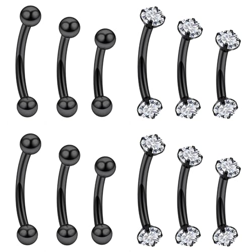 18G 16G 14G Eyebrow Ring Piercing Jewelry Surgical Steel Internal Thread Vertical Labret Lip Ring Rook Daith Earrings Belly Button Ring Piercing Jewelry for Women Men Silver Black Gold - color: Black, size: 14 Gauge