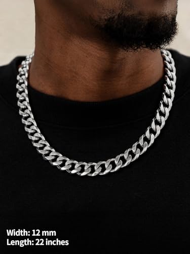 U7 Cuban Link Chain for Men, Stainless Steel Chain Necklace with Gift Box - color: a. 12mm Steel, size: 26 Inch