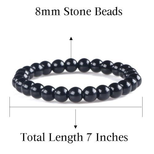 8mm Beaded Bracelets for Women, Natural Crystal Gemstone Energy Bracelets - color: Black Onyx