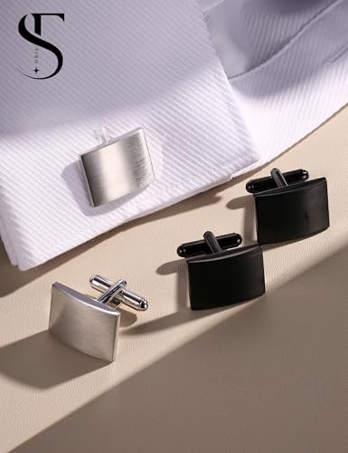 FIBO STEEL Stainless Steel Cufflinks for Men Tuxedo Cufflinks and Studs for Wedding, Business, Formal Events Classic Custom Cuff Links for Men - style: 1 pair of black and 1 pair of white