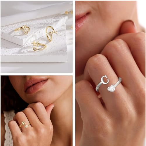 Lunvky Birthday Gifts Silver Initial Rings for Women Teen Girl Kids Trendy Stuff Dainty 14K Gold Plated Adjustable Heart Letter Thumb Rings Pinky Cute Jewelry Personalized Gift - color: Gold, size: Initial-U