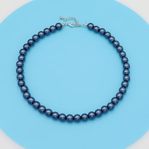 AAA+ Simulated Pearl Strand Necklace Colorful 10mm Pearls Choker Necklaces for Women 1920s Long Costume Jewelry Gift - color: Blue