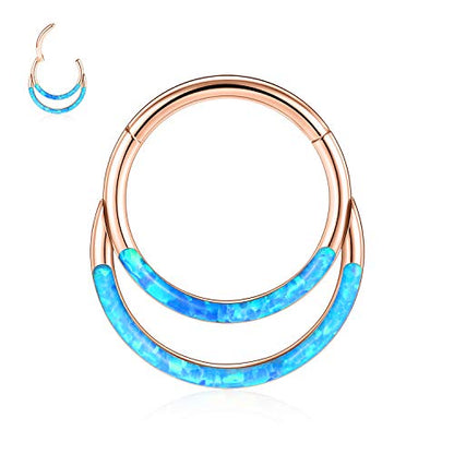 GAGABODY Septum Jewelry 16 Gauge Earrings Double Hoop Daith Earring Surgical Steel Hinged Nose Rings Nose Hoop Helix Tragus Rook Piercing - color: Style6:1pc Rose Gold+Blue Opal Double Hoop