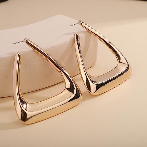 Big Punk Gold Hollow Triangle Shape Design Hoop Dangle Drop Earrings Geometric Gothic Lightweight Stud Earrings Jewelry Gift for Women (Gold)