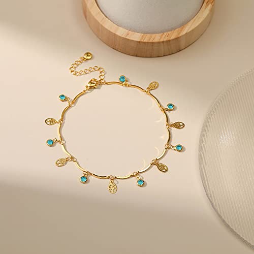 Ankle Bracelets for Women 18K Gold Plated Anklet for Women Gold Charm Anklet Waterproof Summer Beach Foot Chain Jewelry Gifts - style: Tree of Life and Crystal