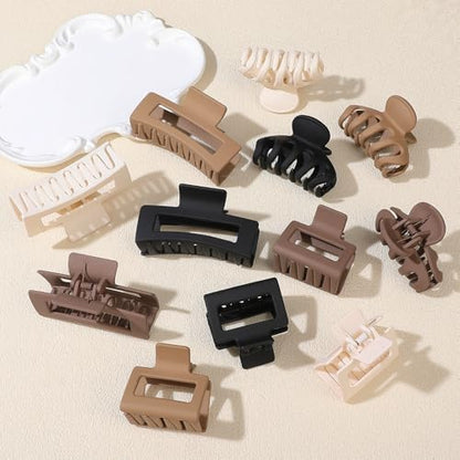 Small Medium Claw Clips for Women, 3 Styles Hair Clips for Thick Thin Hair | Hair Claws Non-slip Strong Hold, 12 Pcs, White, Khaki, Brown, Black - color: White,Khaki,Brown,Black