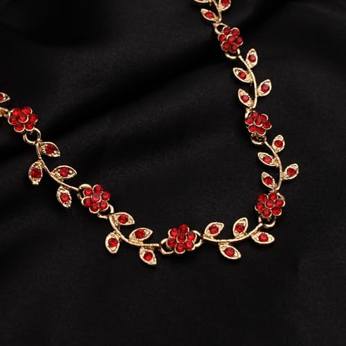 Austrian Crystal Rhinestone Choker Necklace Dangle Earring Link Bracelet Jewelry Set for Brides Bridesmaid Prom Costume Accessories for Women - color: Siam-Gold Plated