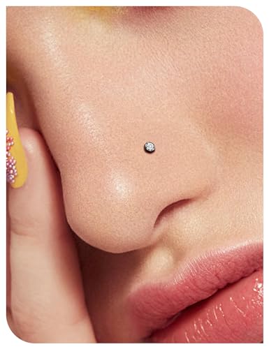 18G 20G 22G Stainless Surgical Steel Titanium Nose Rings Studs for Women L Shaped Nose Studs Screw Nose Rings Nostrial Piercing Jewelry for Women Men Silver Gold Black - style: 18G/2mm CZ/Straight/Black