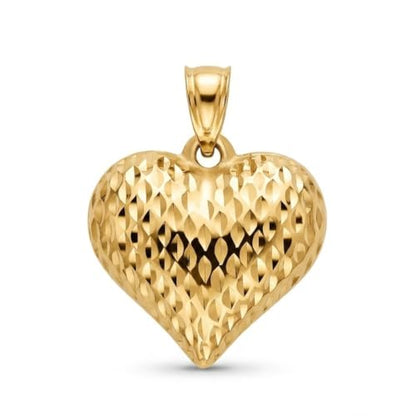Gold Puffed Heart Charm - 14/10 Karat Gold - High Polish Diamond-Cut Pendant - 3D Jewelry - Great for Gifts - size: Medium
