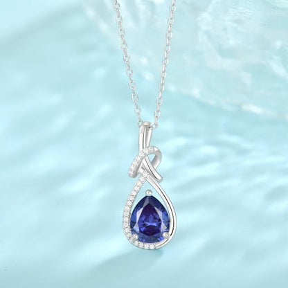 Infinity Teardrop Necklace Silver Tone Pendant Birthstone Jewelry for Women - color: Violet Blue