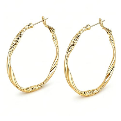 Women's Gold and Silver Twisted Hoop Earrings, 14K Gold Plated Textured Earrings, Hypoallergenic Lightweight Fashion Jewelry, Suitable for Daily Wear, Party, Wedding or as a Gift for Women - color: Gold