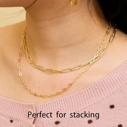 14K Gold Plated Paper Clip Chain Link Necklace Satellite Chain Necklace for Women - color: Chunky PaperClip Necklace