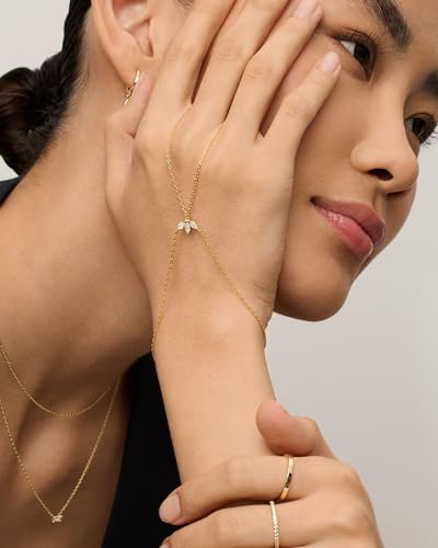 PAVOI Hand Chain Bracelet for Women, 14K Gold Plated Adjustable Ring Chain | Hand Chain Bracelet, Ring Bracelet Hand Chain, Arm & Body Jewelry - style: Marquise