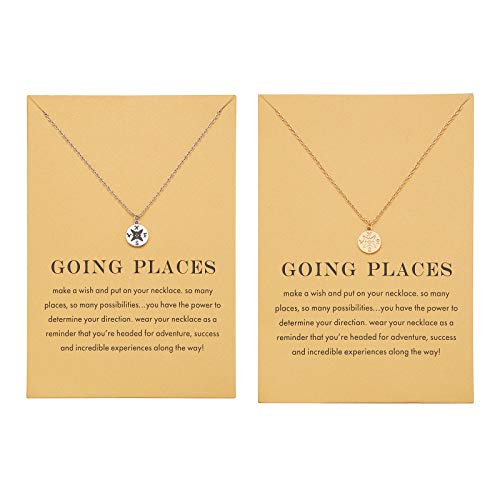 Zealmer Dainty 18K Gold Plated Compass World Map Pendant Necklace Graduation Gift for Friends - color: 2pcs Worldmap Gold & Silver