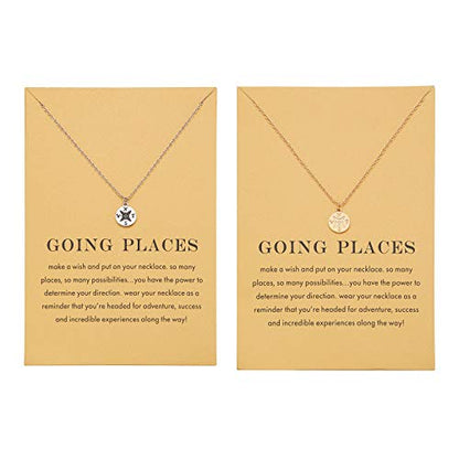 Zealmer Dainty 18K Gold Plated Compass World Map Pendant Necklace Graduation Gift for Friends - color: 2pcs Worldmap Gold & Silver