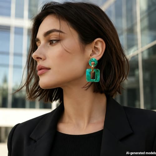 Retro Boho Hollow Square Earrings Lightweight Fashion Jewelry Casual Daily Wear Geometric Drop Earrings Party Acrylic Square Dangle Accessories - color: Green