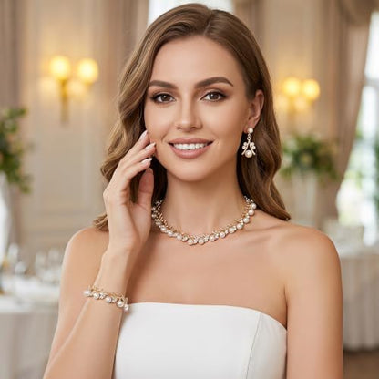 Heliltd Rhinestone Pearl Jewelry Set for woman - color: Gold