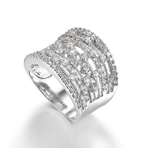 Jewelry Rhodium Plated Cubic Zirconia Eternity Band Cocktail Ring
