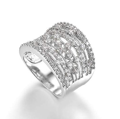 Jewelry Rhodium Plated Cubic Zirconia Eternity Band Cocktail Ring
