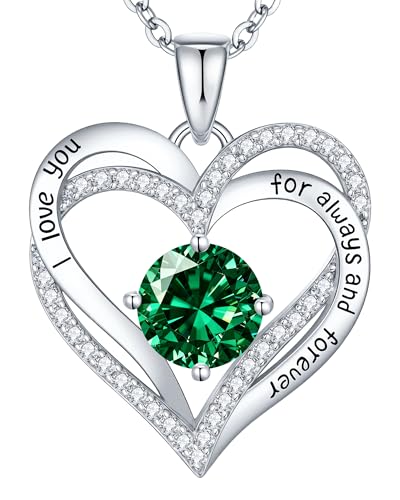 CDE S925 Silver Engraved Forever Love Heart Birthstone Necklaces for Women | 5A CZ,Hypoallergenic,Nickel-Free & Lead-Free Pendant,Anniversary Christmas Wedding Birthday Gift for Wife Girlfriend - color: Sliver-05-May, style: White Gold Plated