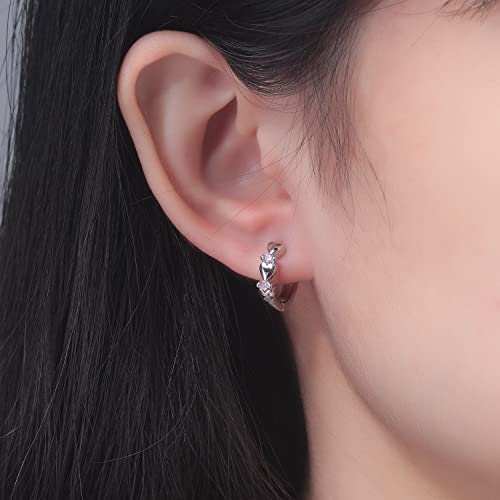 CiNily 14K White Gold Plated Small Hoop Earrings for Women Girls Heart Cubic Zirconia Hypoallergenic Earrings - color: Silver-pink